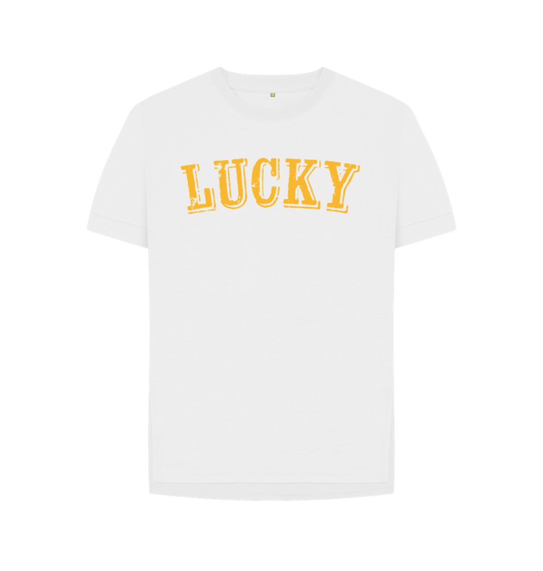 White BE LUCKY T-SHIRT IN NEW YORK TAXI YELLOW ON WHITE - WOMENS RELAXED FIT