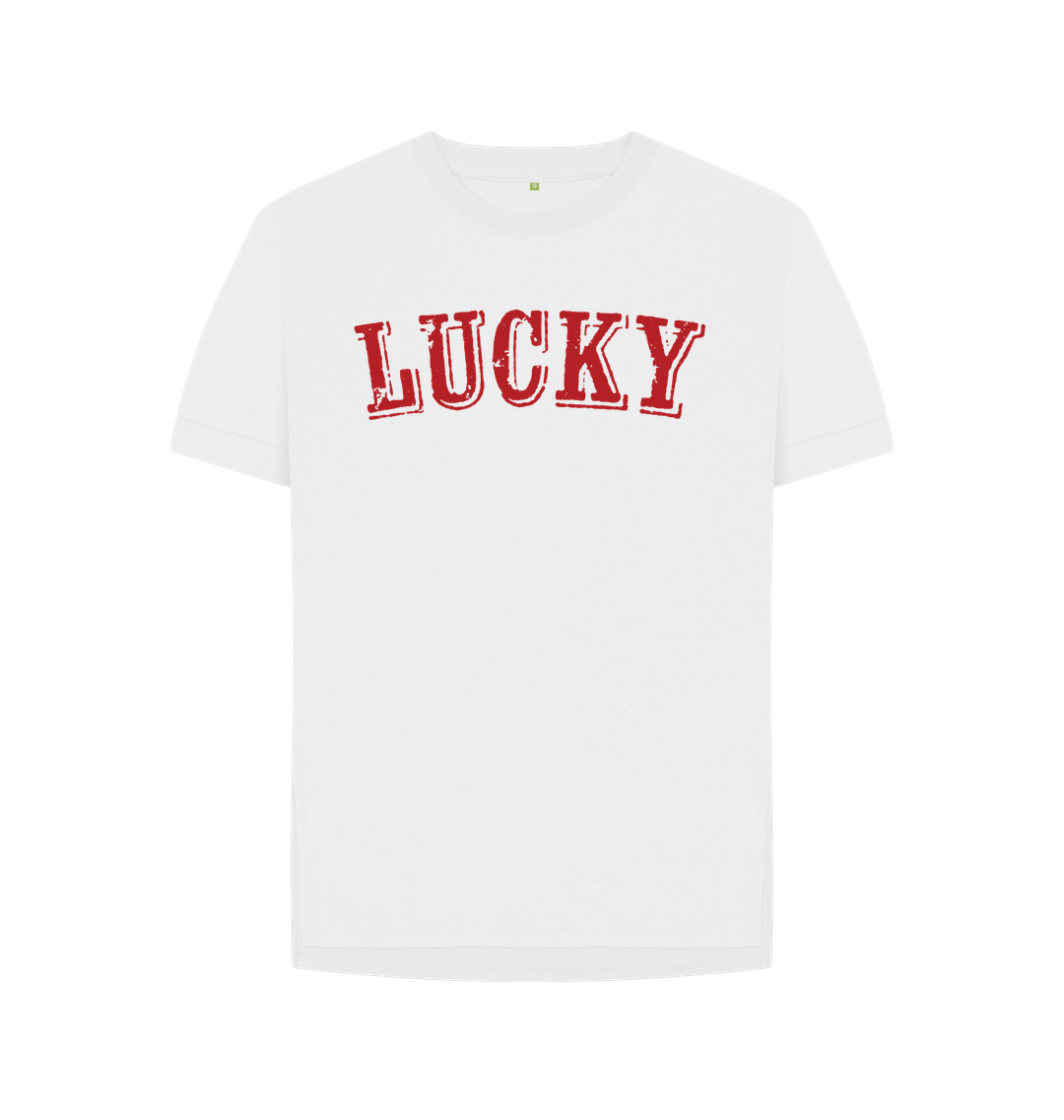 White BE LUCKY T-SHIRT IN CORNELL UNIVERSITY RED WOMENS RELAXED FIT