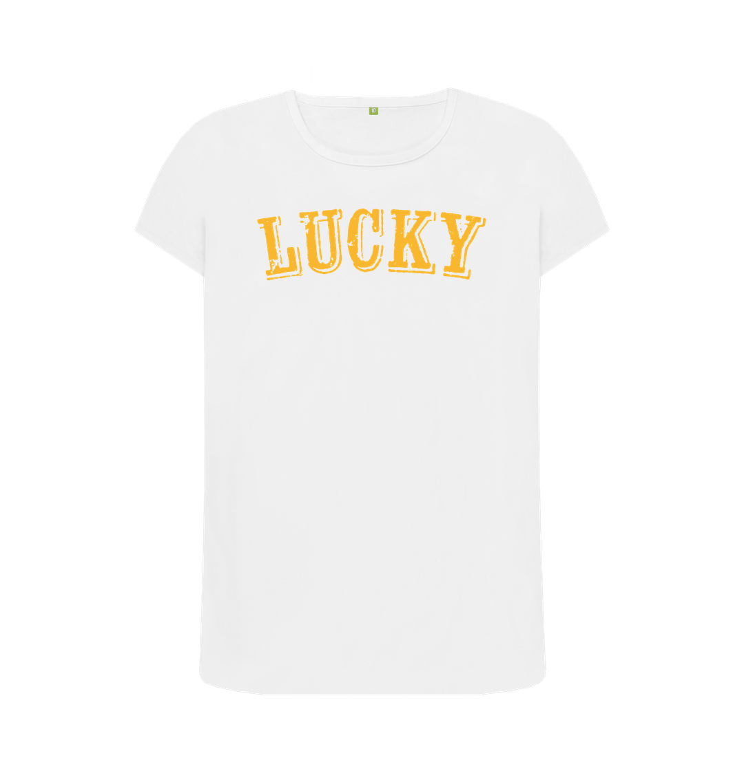 White BE LUCKY T IN NEW YORK TAXI YELLOW - WOMENS CREW NECK T-SHIRT