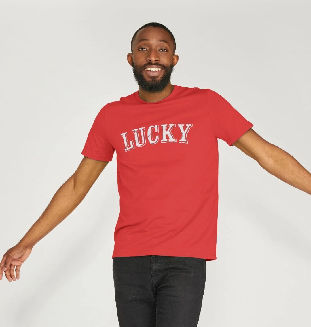 BE LUCKY MENS T-SHIRT WITH WHITE LOGO
