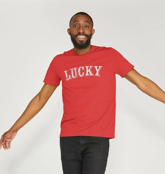 BE LUCKY MENS T-SHIRT WITH WHITE LOGO