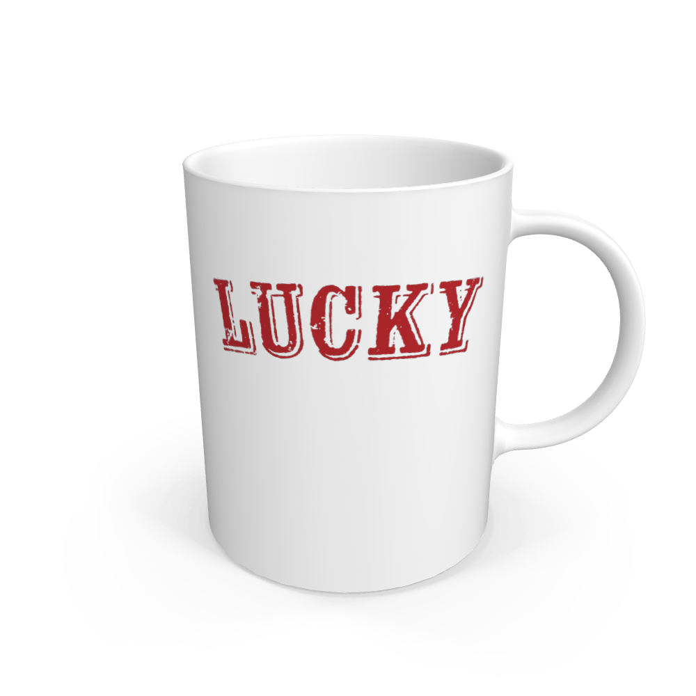 White BE LUCKY MUG IN CORNELL UNIVERSITY RED