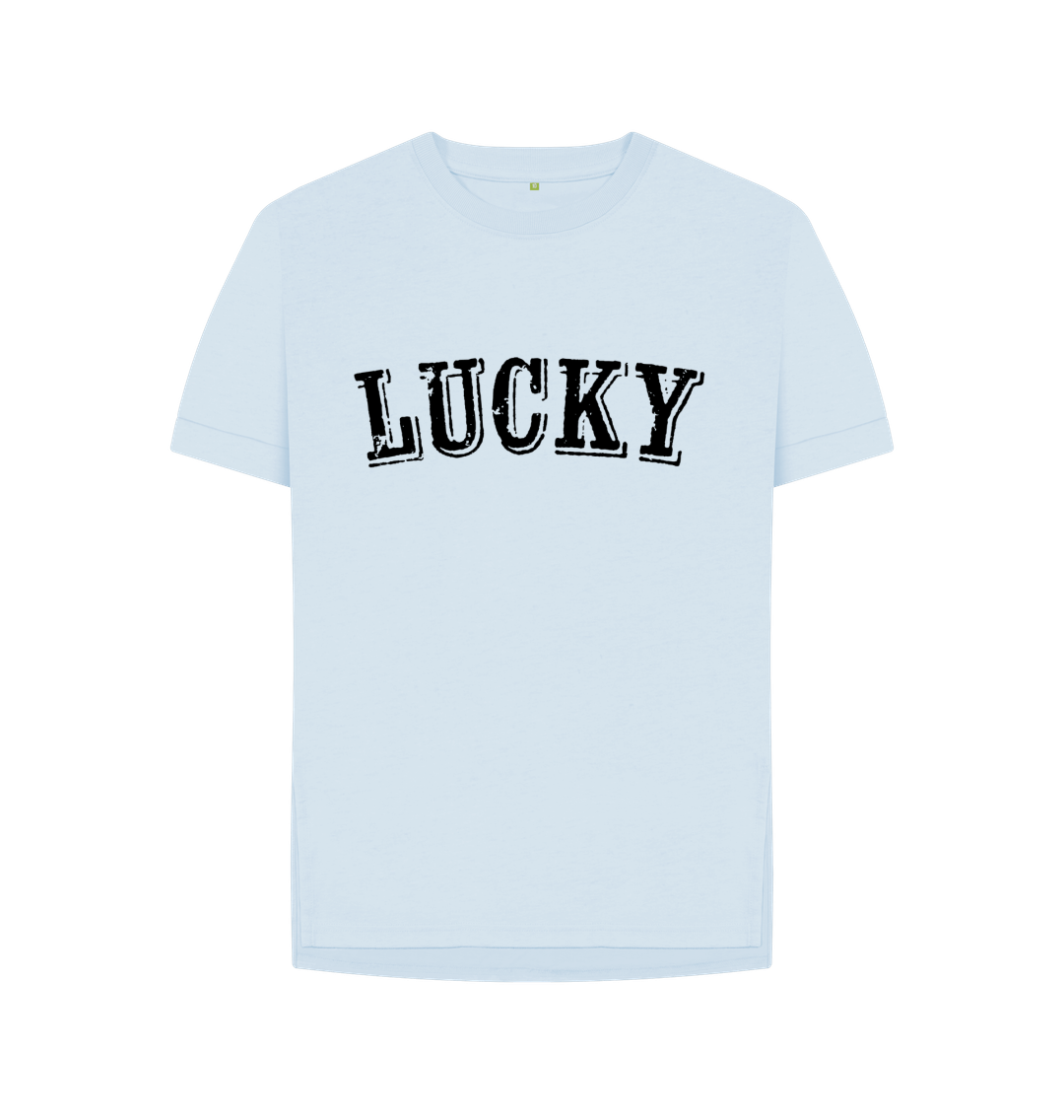 Sky Blue BE LUCKY T-SHIRT WITH BLACK LOGO - WOMENS RELAXED FIT