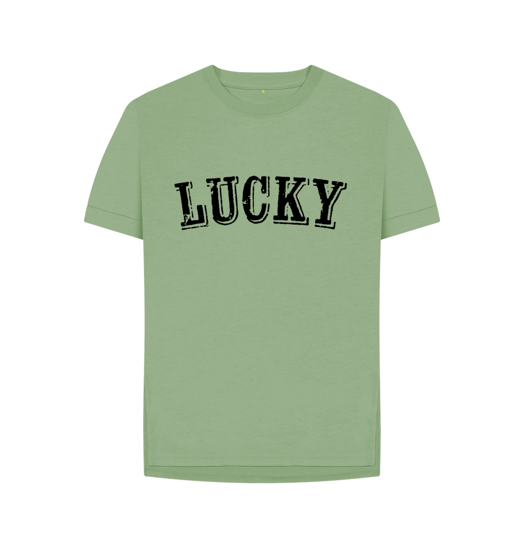 Sage BE LUCKY T-SHIRT WITH BLACK LOGO - WOMENS RELAXED FIT