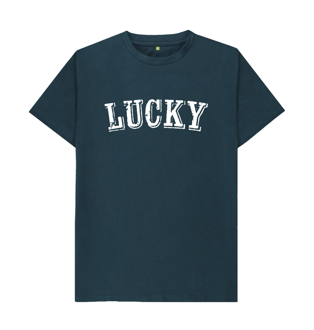 Denim Blue BE LUCKY MENS T-SHIRT WITH WHITE LOG