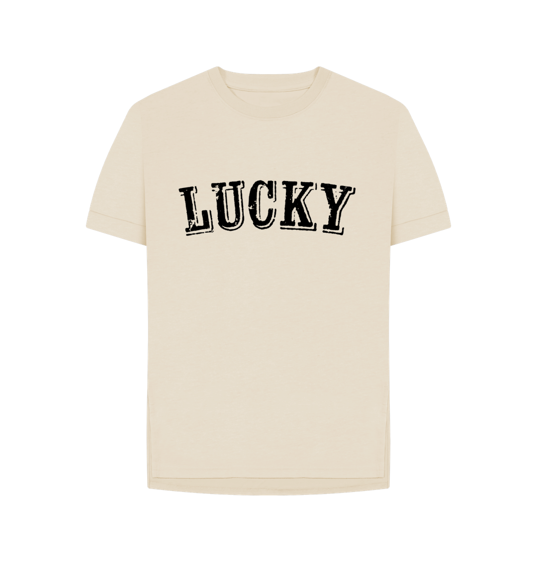 Oat BE LUCKY T-SHIRT WITH BLACK LOGO - WOMENS RELAXED FIT