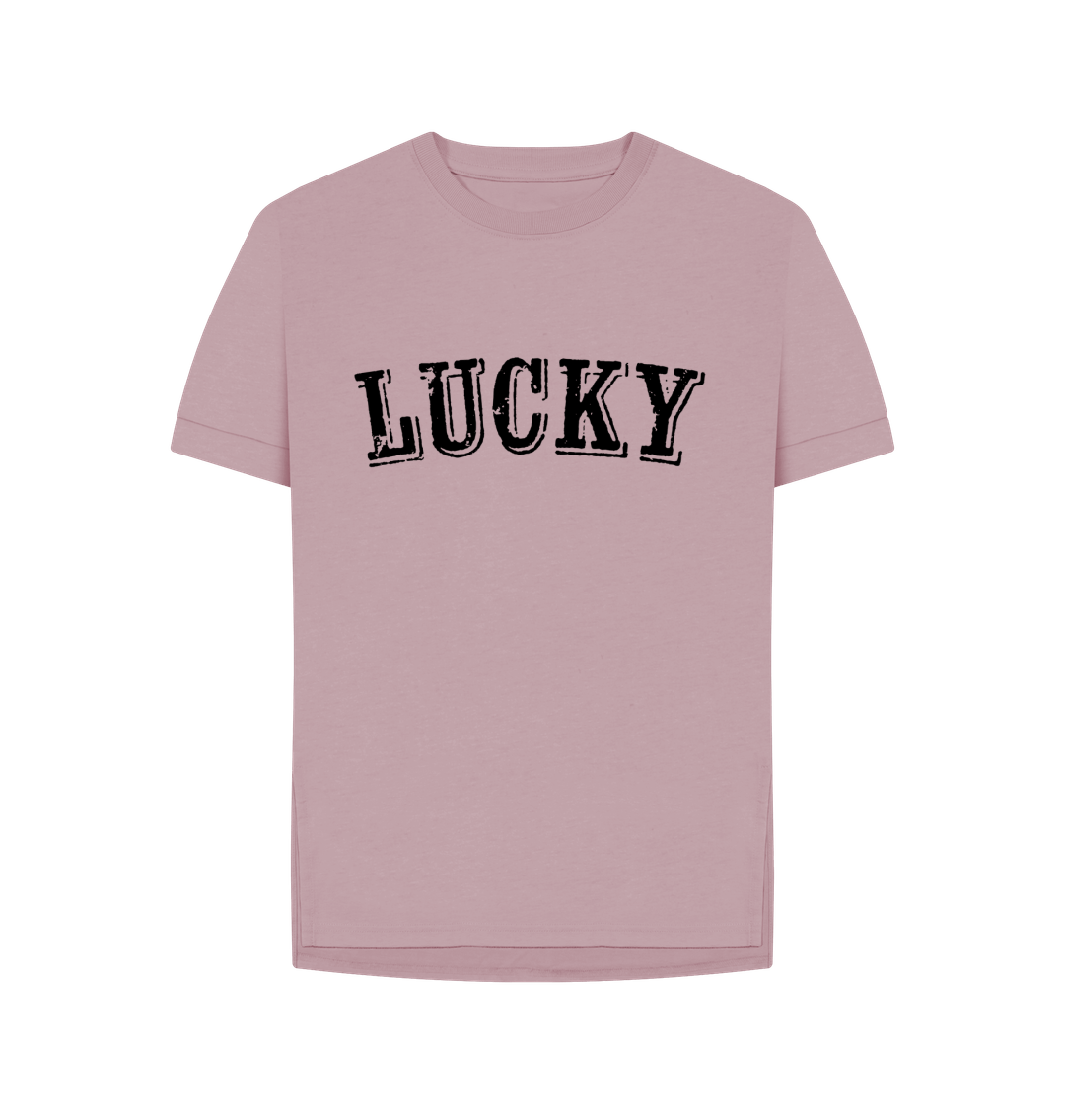 Mauve BE LUCKY T-SHIRT WITH BLACK LOGO - WOMENS RELAXED FIT
