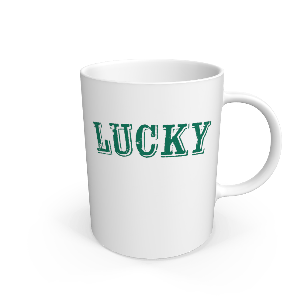 White BE LUCKY MUG IN VERMONT GREEN