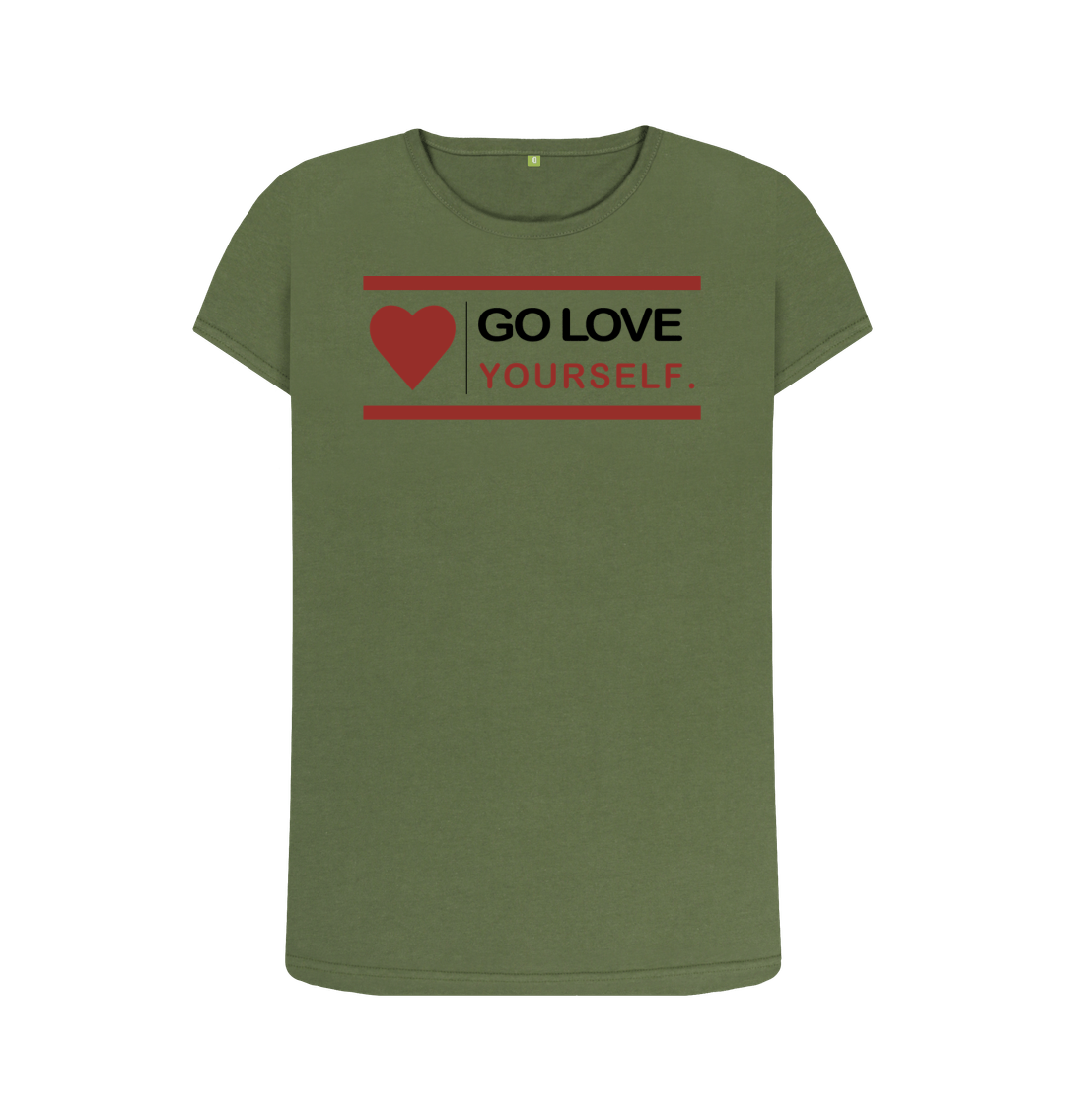 Khaki GO LOVE YOURSELF WOMENS CREW NECK T-SHIRT