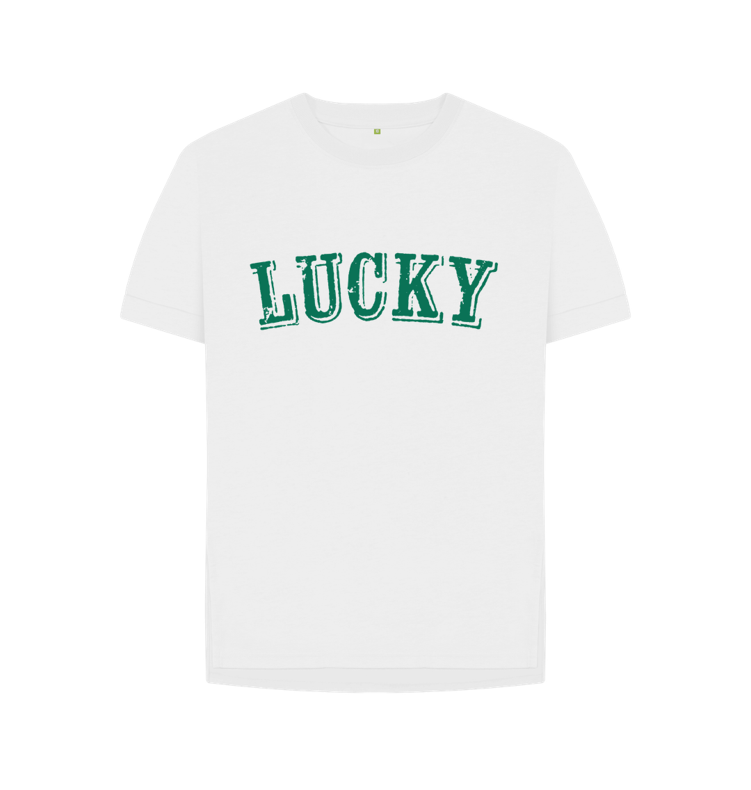 White BE LUCKY T-SHIRT IN VERMONT GREEN - WOMEN'S RELAXED FIT