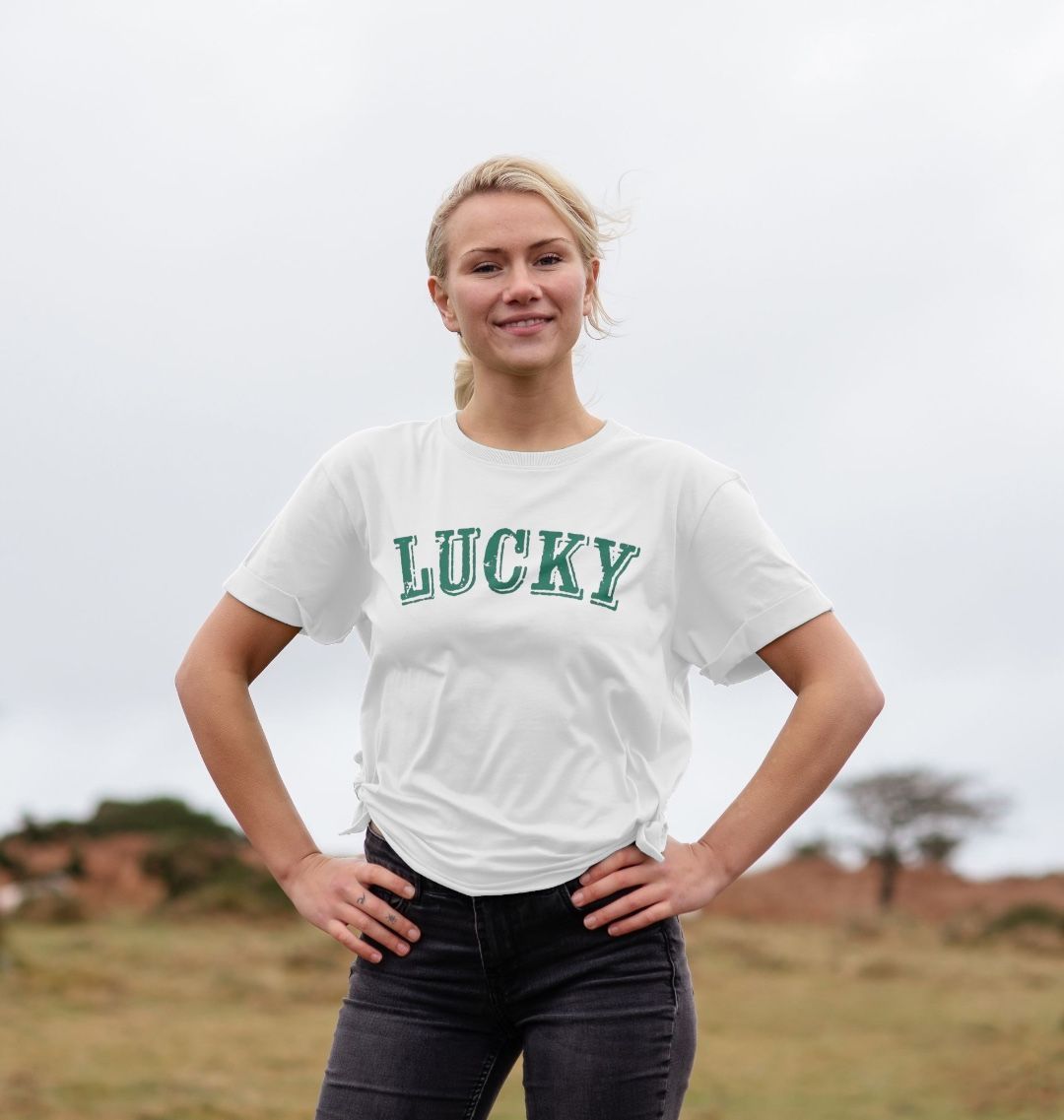 BE LUCKY T-SHIRT IN VERMONT GREEN - WOMEN'S RELAXED FIT