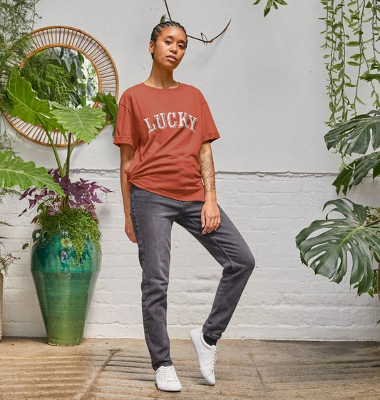 BE LUCKY T-SHIRT WHITE LOGO (ON MANY COLOURS) WOMENS RELAXED FIT