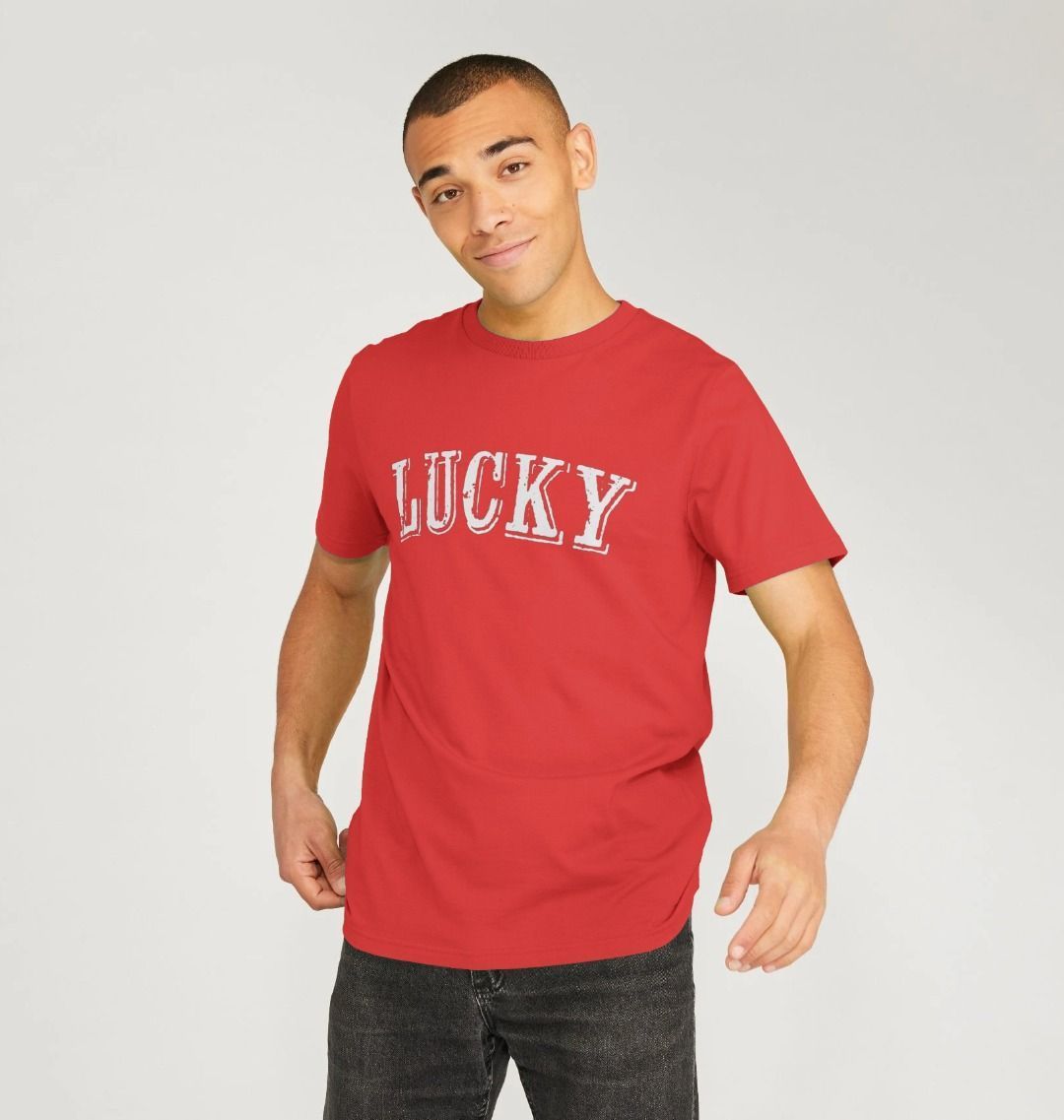 BE LUCKY MENS T-SHIRT WITH WHITE LOGO