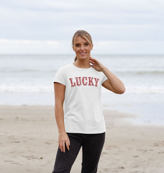 BE LUCKY T IN CORNELL UNIVERSITY RED - WOMENS CREW NECK T-SHIRT