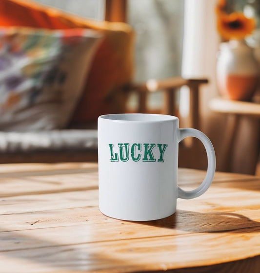 BE LUCKY MUG IN VERMONT GREEN