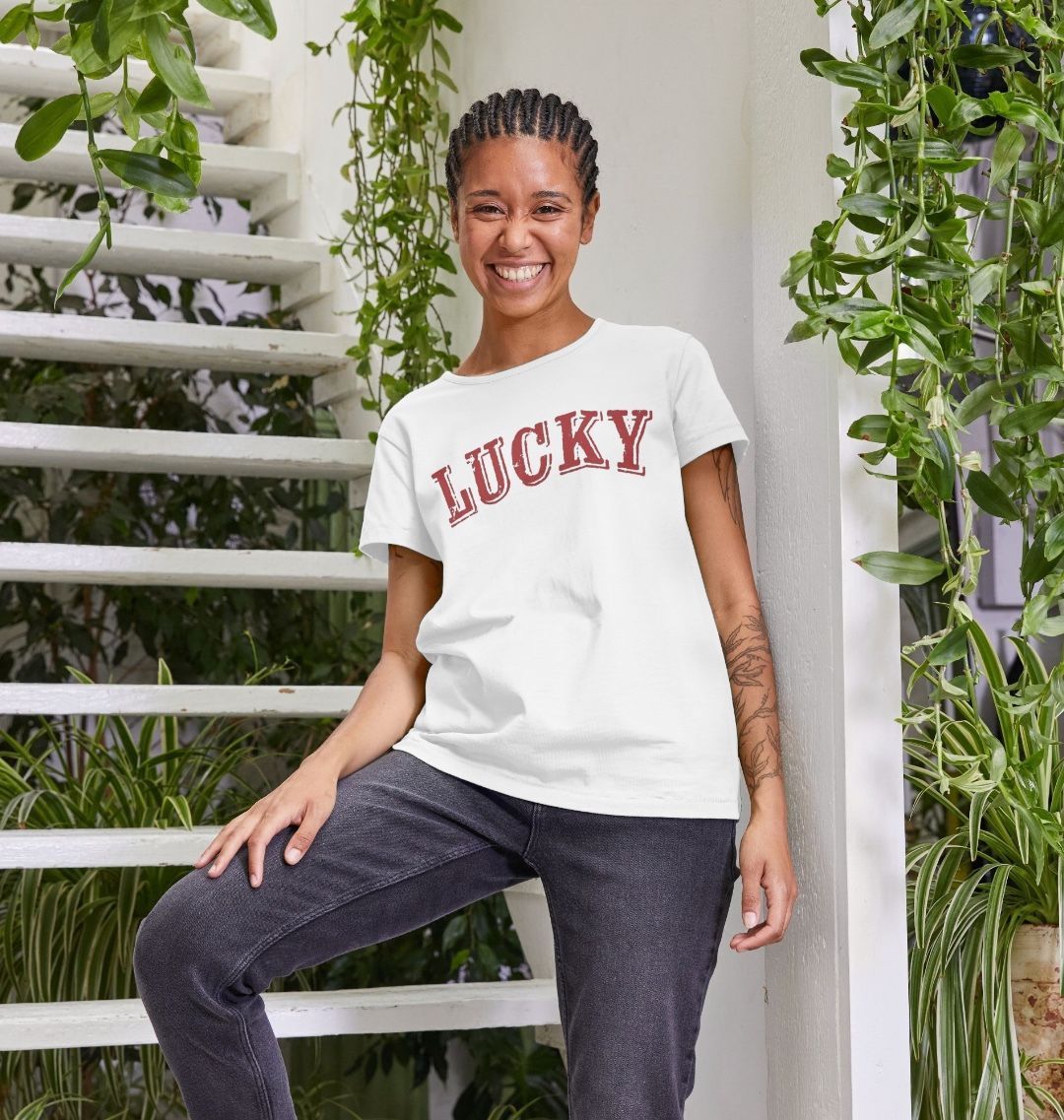 BE LUCKY T IN CORNELL UNIVERSITY RED - WOMENS CREW NECK T-SHIRT