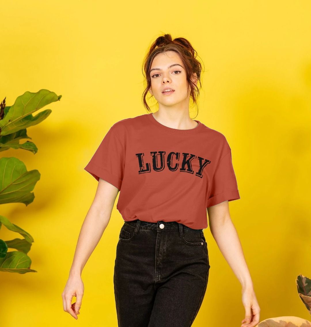 BE LUCKY T-SHIRT WITH BLACK LOGO - WOMENS RELAXED FIT