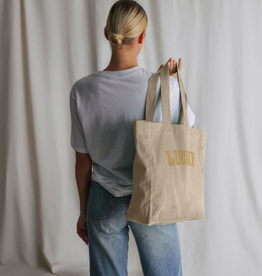 NEW YORK TAXI YELLOW LUCKY LARGE SHOPPING BAG (NATURAL)