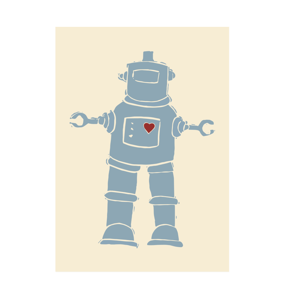 White Blue Robot - Small Print