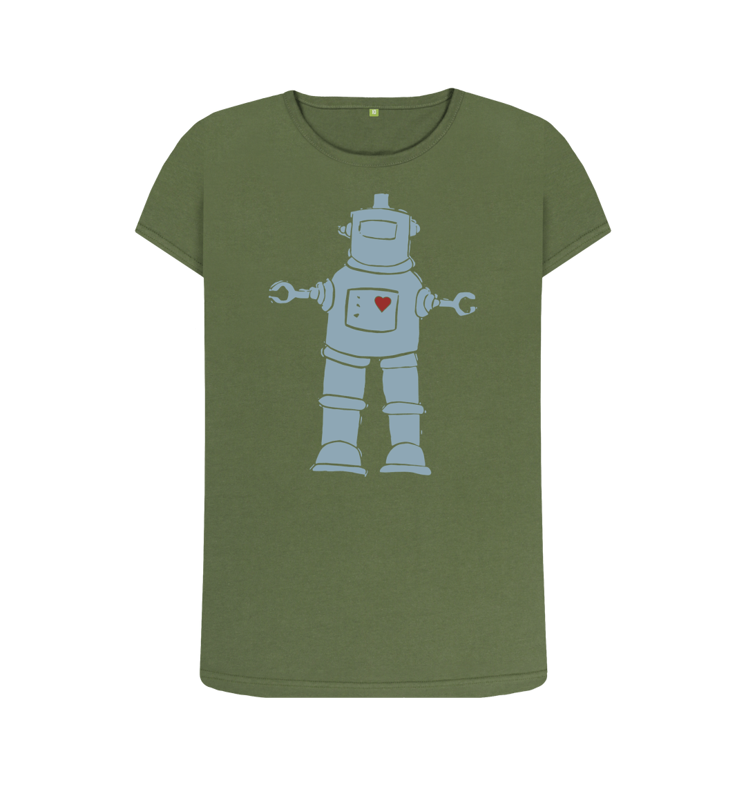 Khaki BLUE ROBOT CREW NECK T-SHIRT - Womens