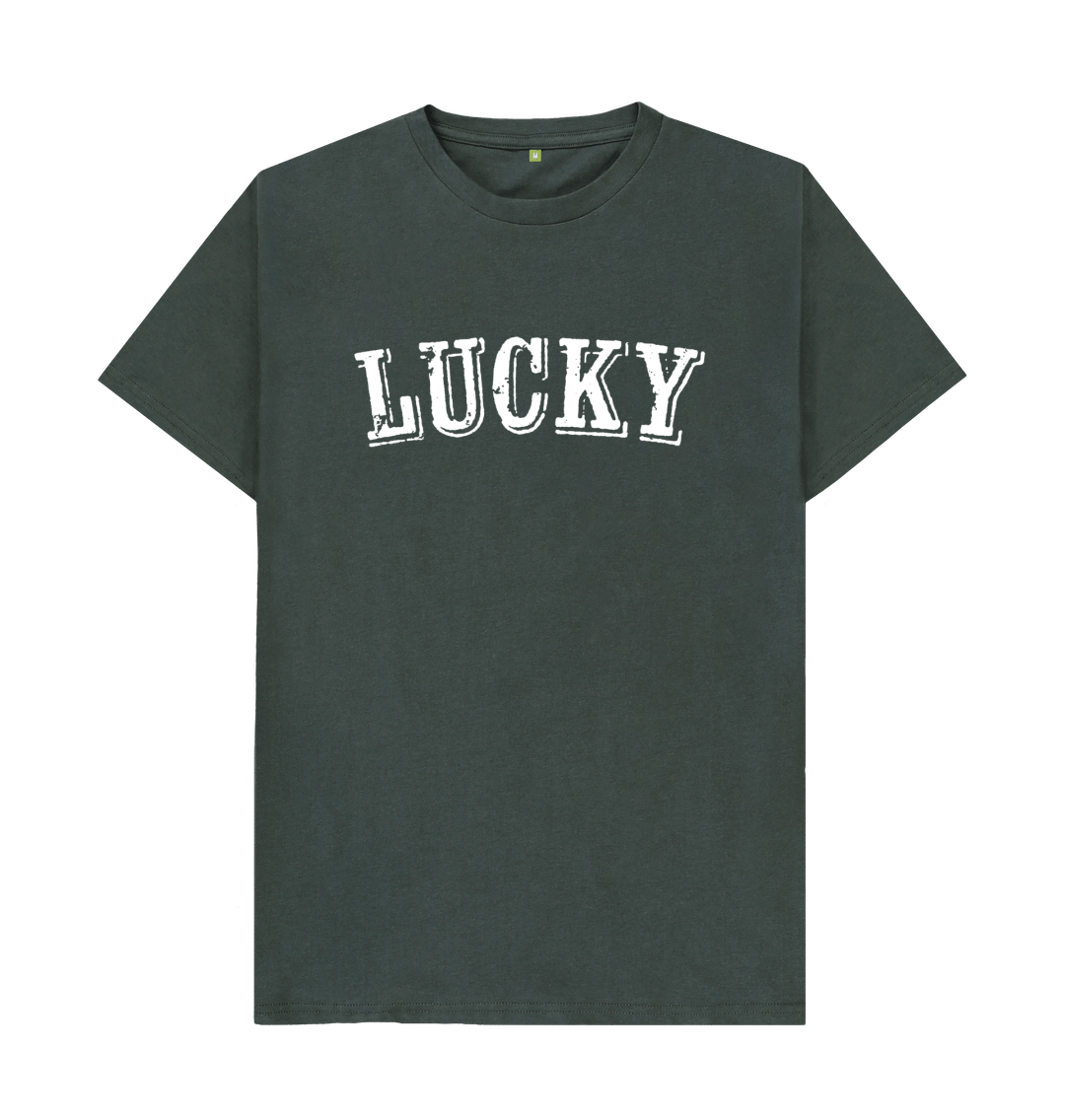 Dark Grey BE LUCKY MENS T-SHIRT WITH WHITE LOG