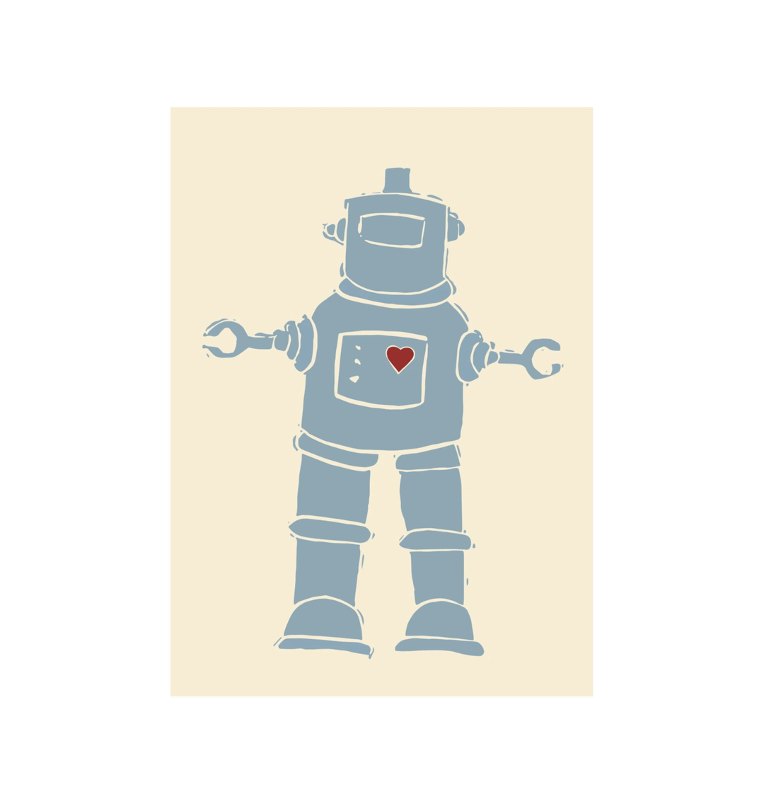 White Blue Robot - Post Card