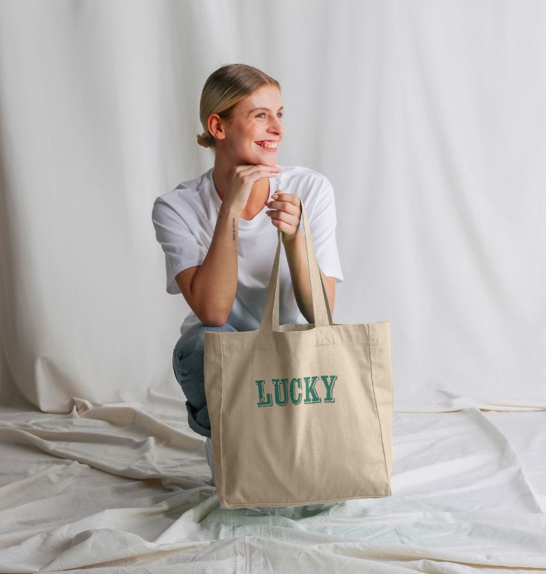 VERMONT GREEN LUCKY LARGE SHOPPING TOTE BAG (NATURAL)