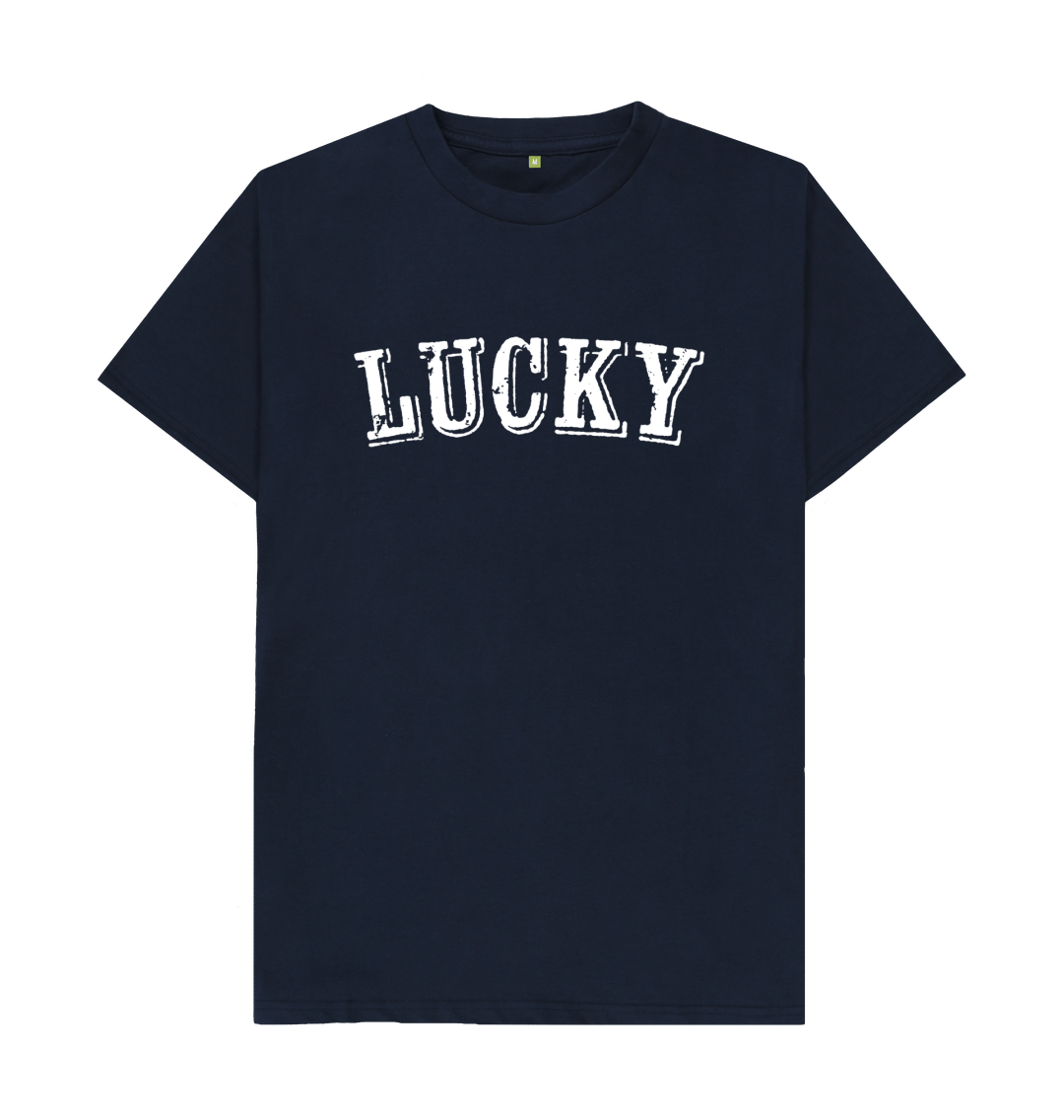 Navy Blue BE LUCKY MENS T-SHIRT WITH WHITE LOG