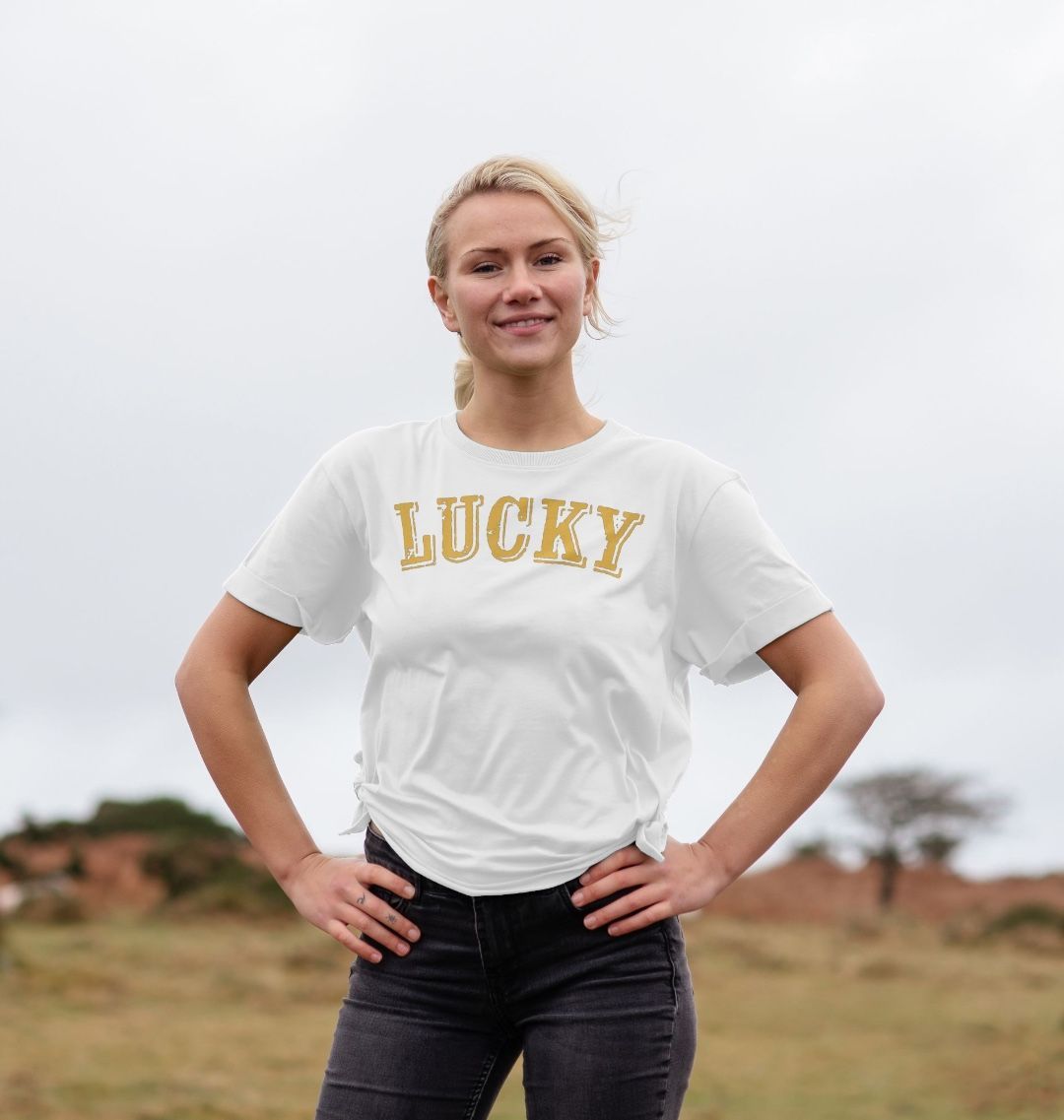 BE LUCKY T-SHIRT IN NEW YORK TAXI YELLOW ON WHITE - WOMENS RELAXED FIT