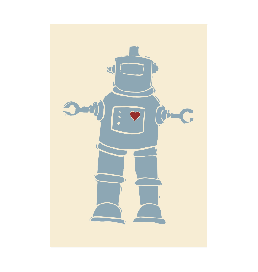 White Blue Robot - Large Print