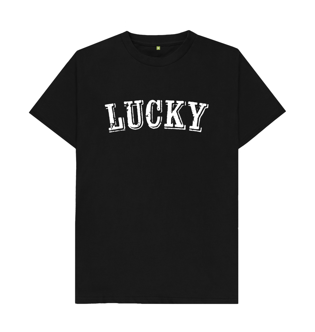 Black BE LUCKY MENS T-SHIRT WITH WHITE LOG