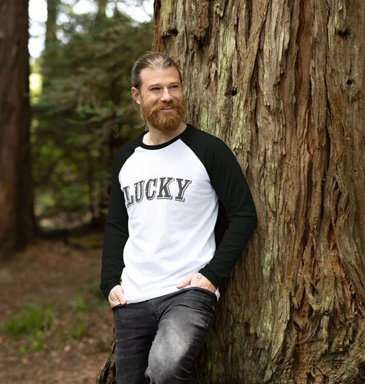 MENS BLACK LONG SLEEVED LUCKY RAGLAN T-SHIRT