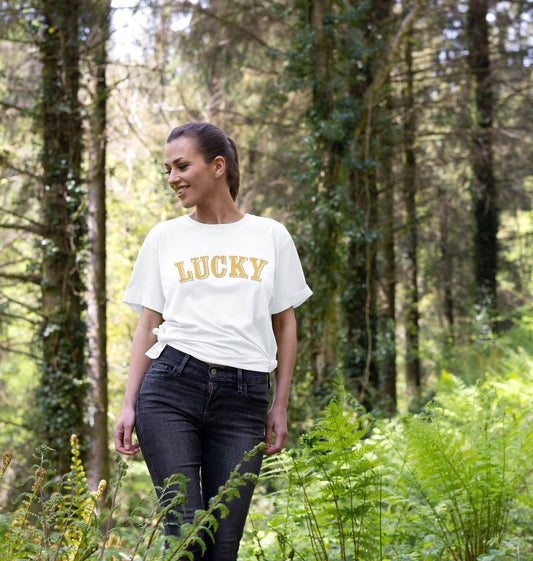 BE LUCKY T-SHIRT IN NEW YORK TAXI YELLOW ON WHITE - WOMENS RELAXED FIT