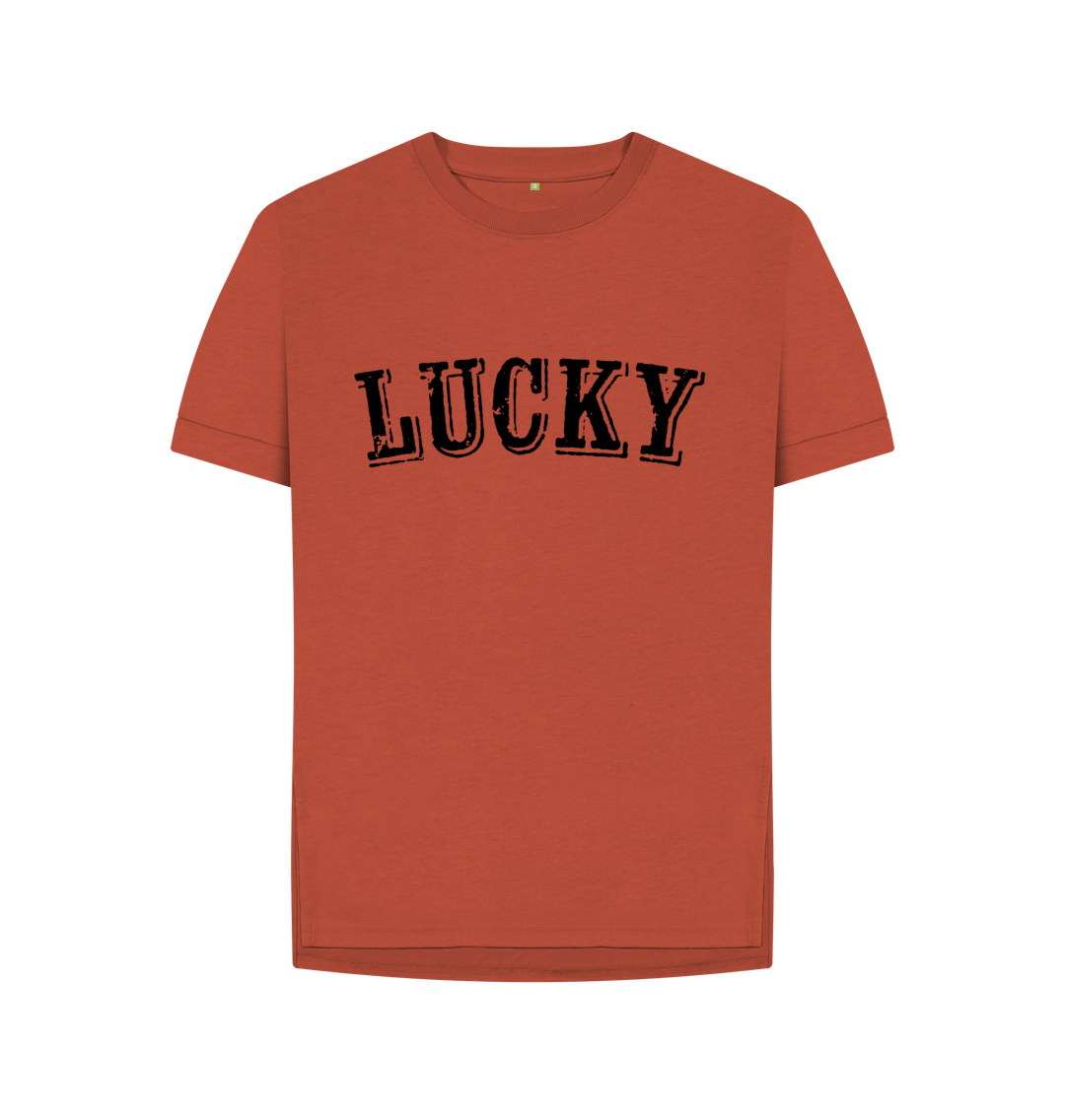 Rust BE LUCKY T-SHIRT WITH BLACK LOGO - WOMENS RELAXED FIT