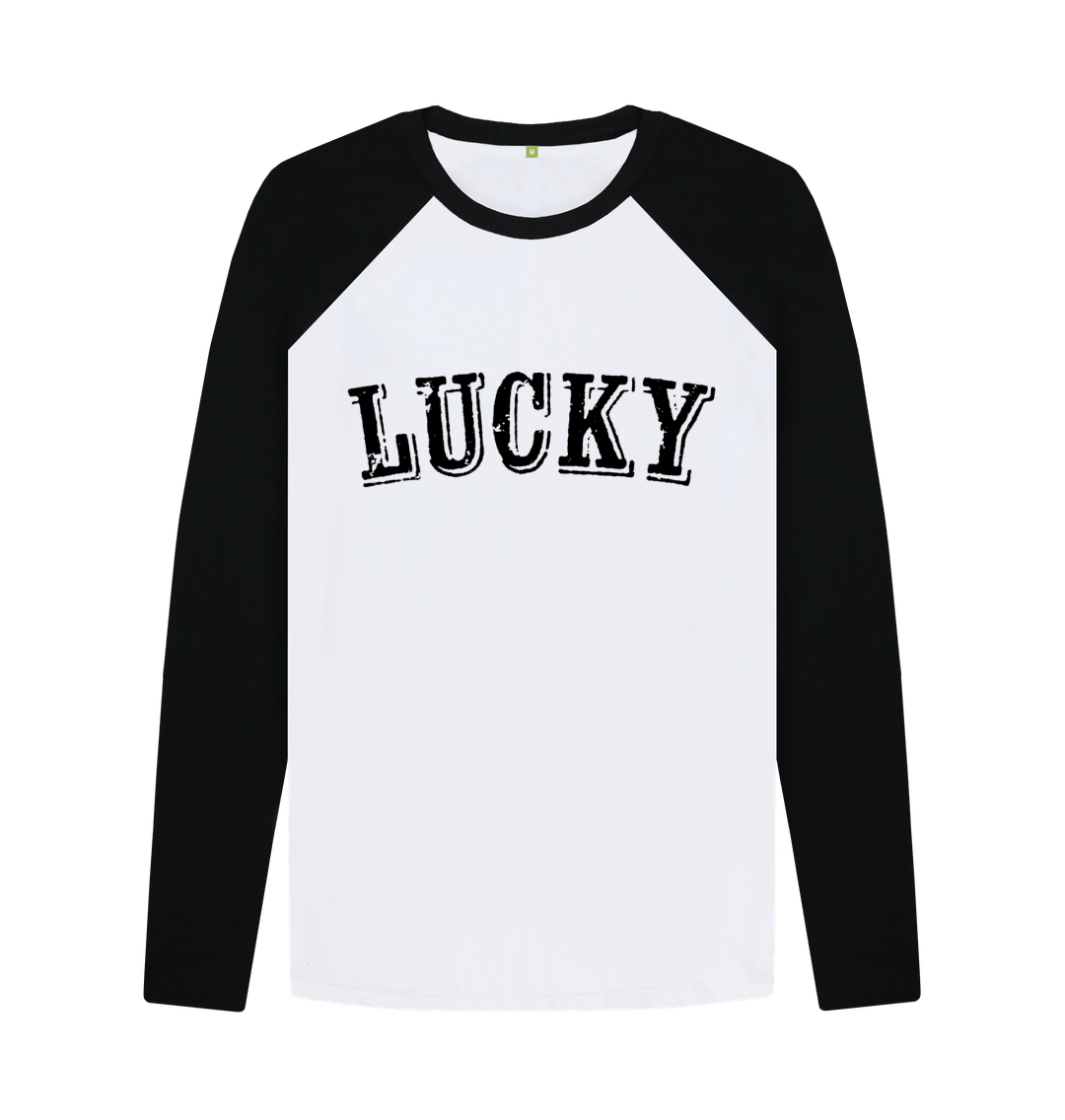 Black-White MENS BLACK LONG SLEEVED LUCKY RAGLAN T-SHIRT