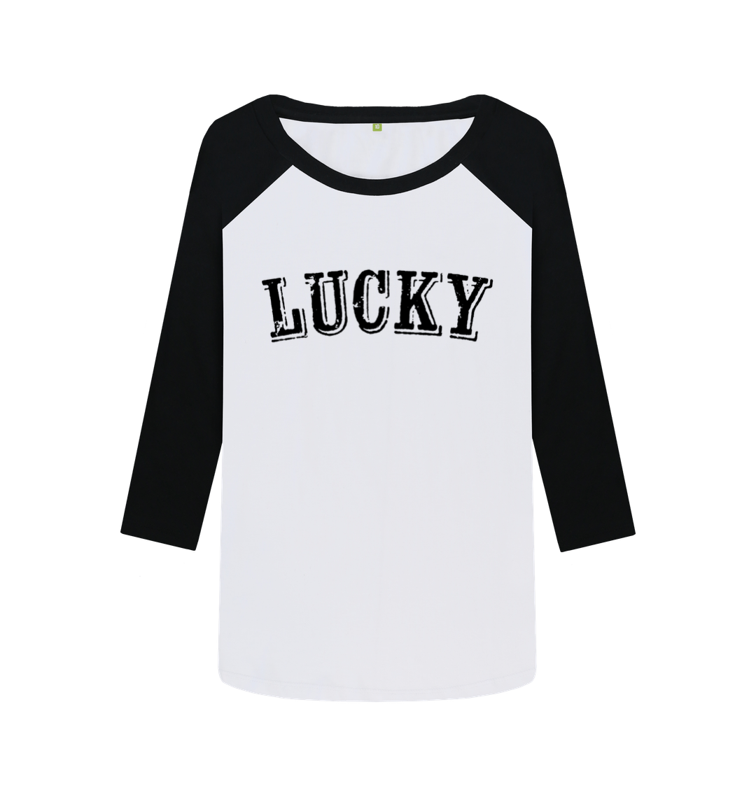 Black-White WOMENS BLACK LONG SLEEVED LUCKY RAGLAN T-SHIRT