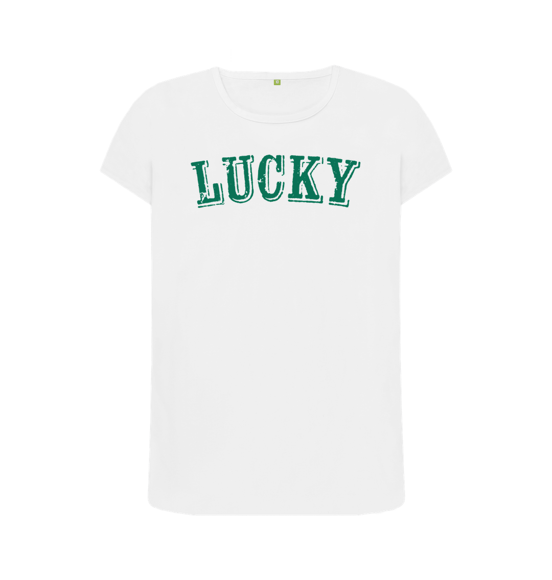 White BE LUCKY T IN VERMONT GREEN - WOMENS CREW NECK T-SHIRT