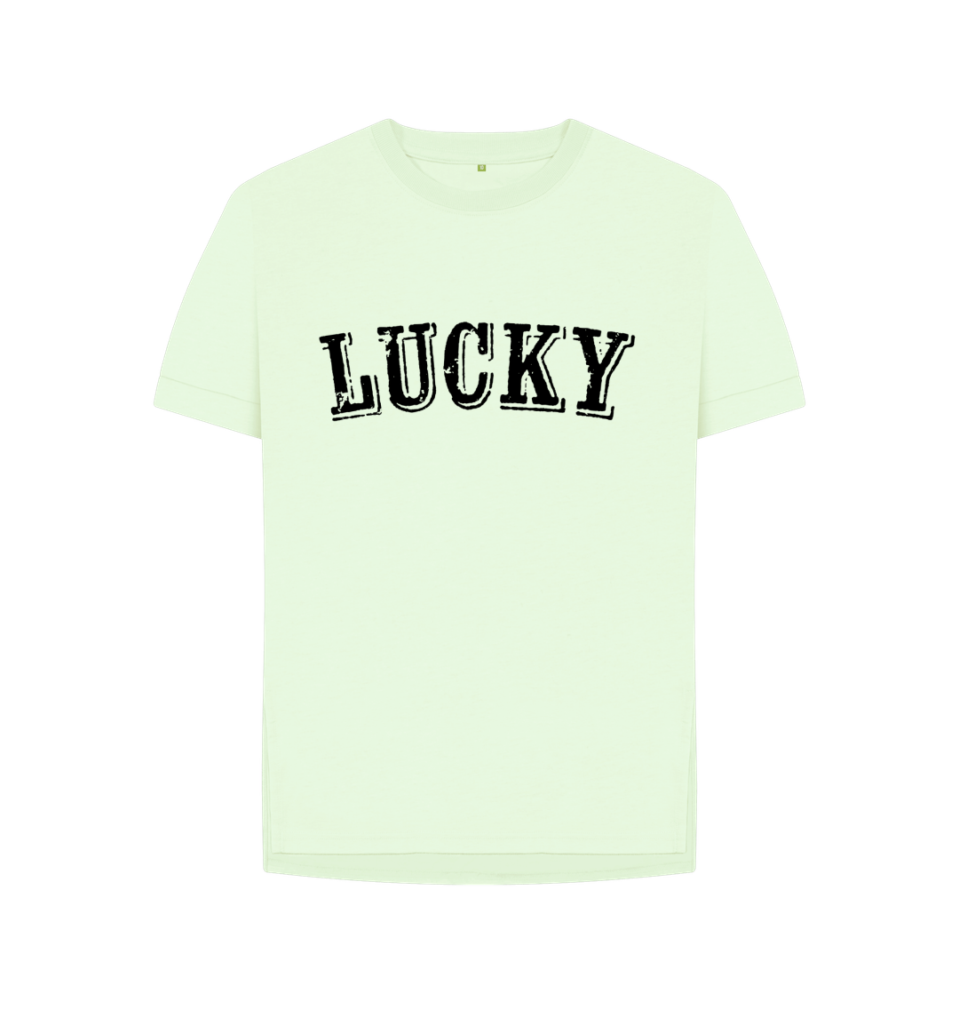 Pastel Green BE LUCKY T-SHIRT WITH BLACK LOGO - WOMENS RELAXED FIT