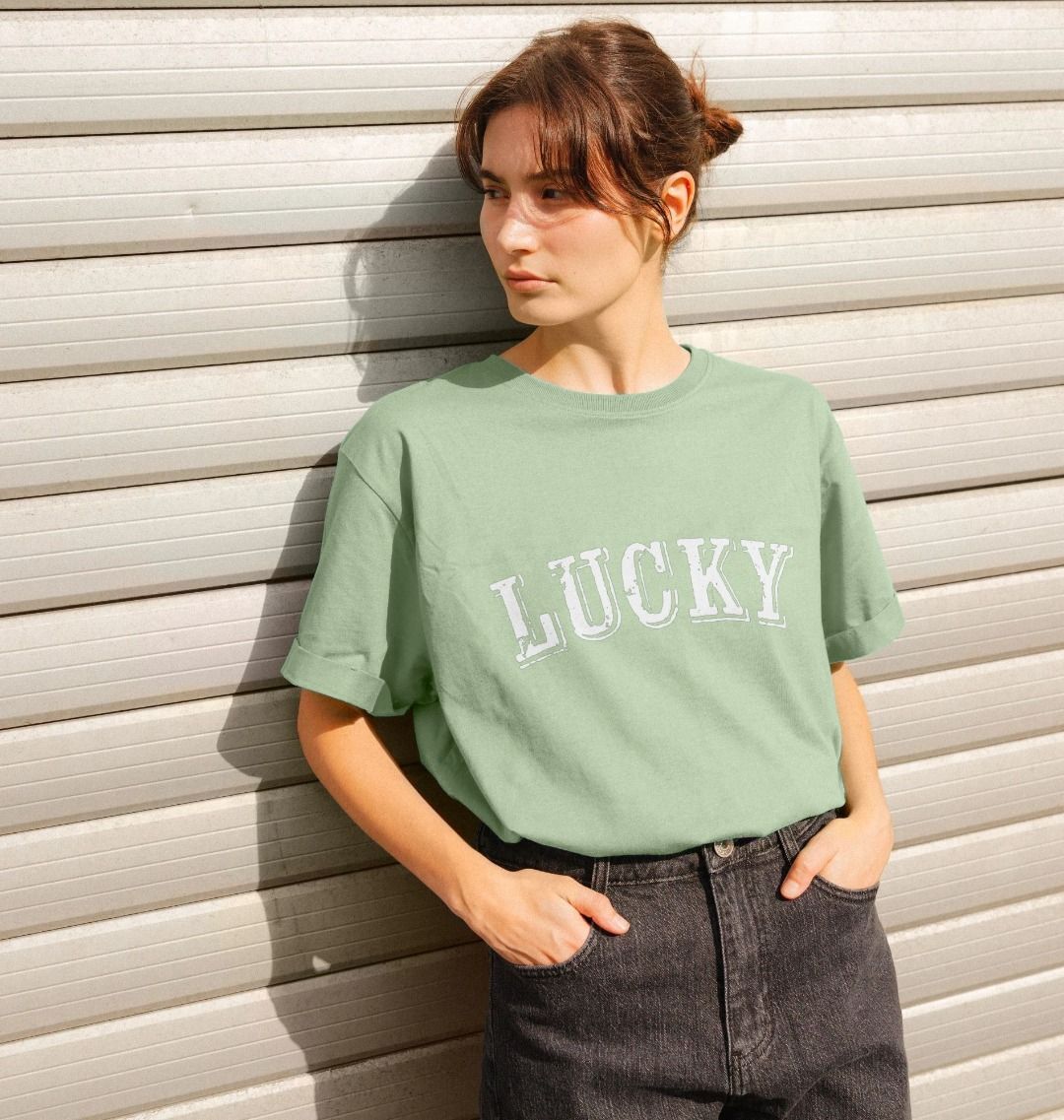 BE LUCKY T-SHIRT WHITE LOGO (ON MANY COLOURS) WOMENS RELAXED FIT