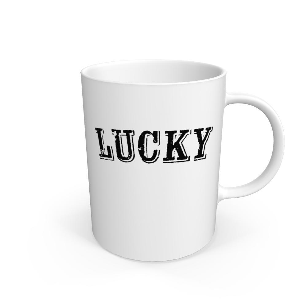 White BE LUCKY MUG IN BLACK