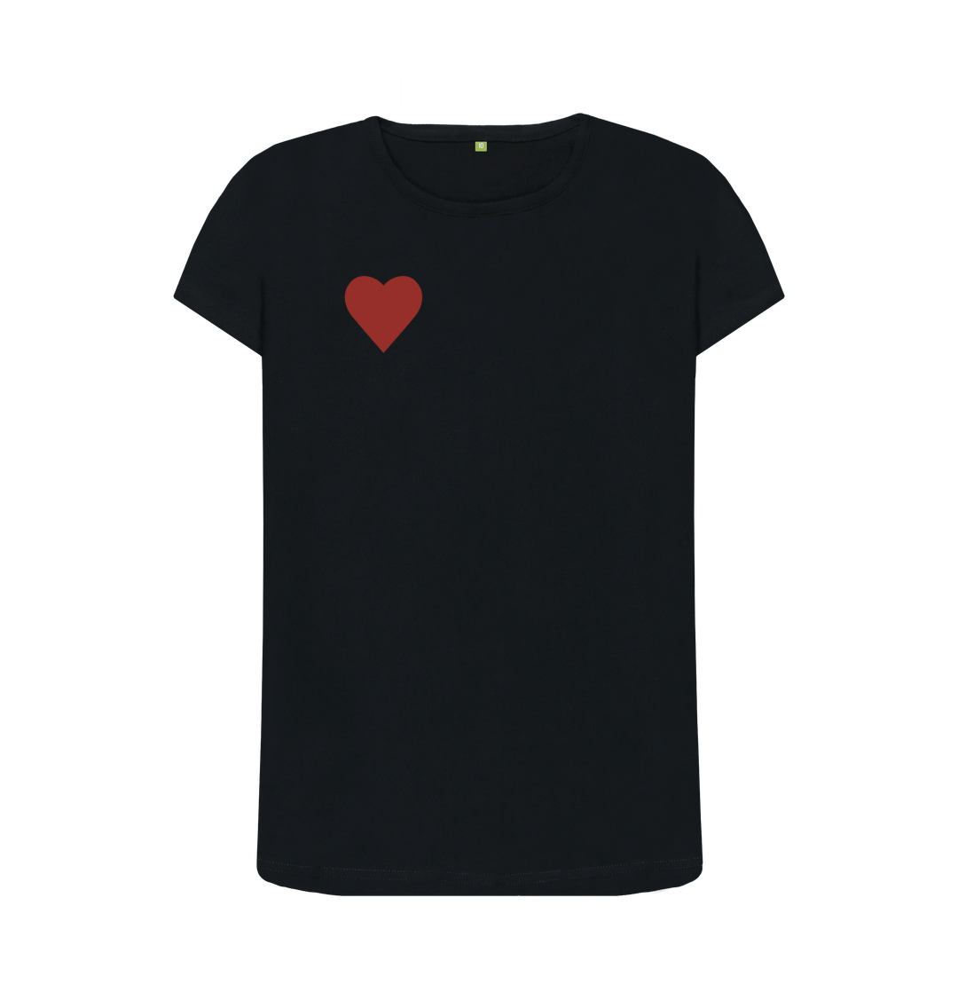 Black SIMPLE HEART CREW NECK T-SHIRT