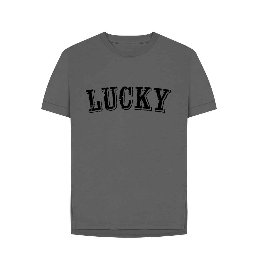 Slate Grey BE LUCKY T-SHIRT WITH BLACK LOGO - WOMENS RELAXED FIT